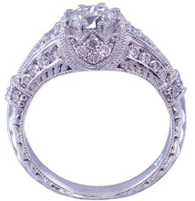 Load image into Gallery viewer, 14k white gold round cut diamond engagement ring antique style filigree 1.40ctw