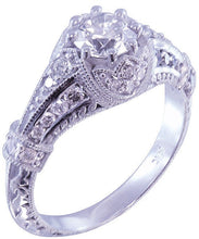 Load image into Gallery viewer, 14k white gold round cut diamond engagement ring antique style filigree 1.40ctw