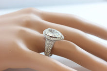 Load image into Gallery viewer, Huge 14k solid white gold pear shape moissanite and natural diamond engagement ring art deco halo prong set, propose, promise 4.20ctw