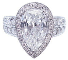 Load image into Gallery viewer, Huge 14k solid white gold pear shape moissanite and natural diamond engagement ring art deco halo prong set, propose, promise 4.20ctw