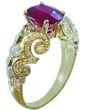 Load image into Gallery viewer, 14k yellow gold oval ruby and round cut diamonds engagement ring Wedding Bridal Anniversary Natural Diamonds 2.56ctw