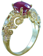 Load image into Gallery viewer, 14k yellow gold oval ruby and round cut diamonds engagement ring Wedding Bridal Anniversary Natural Diamonds 2.56ctw