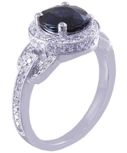 Load image into Gallery viewer, 14k solid white gold round cut natural sapphire and natural diamond art deco engagement ring halo 2.40ctw