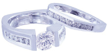 Load image into Gallery viewer, 14k solid white gold round cut forever one moissanite and natural diamond engagement ring and band tension bridal set propose 2.00ct