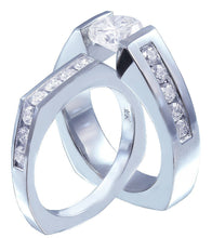 Load image into Gallery viewer, 14k solid white gold round cut forever one moissanite and natural diamond engagement ring and band tension bridal set propose 2.00ct