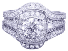 Load image into Gallery viewer, 14k White Gold Round Cut Diamond Engagement Ring And Bands Halo Filigree 2.50ctw