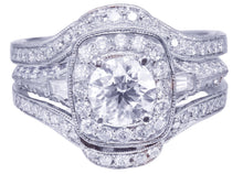 Load image into Gallery viewer, 14k White Gold Round Cut Diamond Engagement Ring And Bands Halo Filigree 2.50ctw