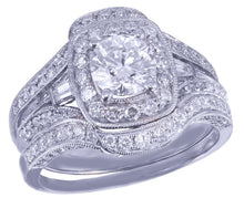 Load image into Gallery viewer, 14k White Gold Round Cut Diamond Engagement Ring And Bands Halo Filigree 2.50ctw