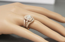 Load image into Gallery viewer, 14k Rose Gold Round Cut Diamond Engagement Ring And Bands Halo Filigree 2.50ctw