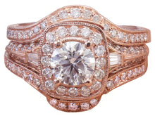 Load image into Gallery viewer, 14k Rose Gold Round Cut Diamond Engagement Ring And Bands Halo Filigree 2.50ctw