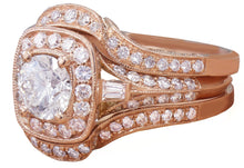 Load image into Gallery viewer, 14k Rose Gold Round Cut Diamond Engagement Ring And Bands Halo Filigree 2.50ctw