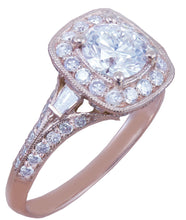 Load image into Gallery viewer, 14k Rose Gold Round Cut Forever One Moissanite and Diamond Engagement Ring Antique Style Prong Wedding, Bridal, Natural Diamonds 1.95ctw