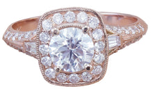 Load image into Gallery viewer, 14k Rose Gold Round Cut Forever One Moissanite and Diamond Engagement Ring Antique Style Prong Wedding, Bridal, Natural Diamonds 1.95ctw