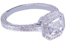Load image into Gallery viewer, 14K Solid White Gold Asscher Cut Forever One Moissanite and Natural Diamond Engagement Ring Bezel Bridal Wedding Promise Propose 2.75ctw