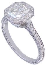 Load image into Gallery viewer, 14K Solid White Gold Asscher Cut Forever One Moissanite and Natural Diamond Engagement Ring Bezel Bridal Wedding Promise Propose 2.75ctw