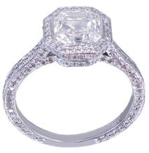 Load image into Gallery viewer, 14K Solid White Gold Asscher Cut Forever One Moissanite and Natural Diamond Engagement Ring Bezel Bridal Wedding Promise Propose 2.75ctw