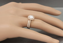 Load image into Gallery viewer, 14k Rose Gold Round Cut Diamond Engagement Ring And Band Deco Halo 1.65ctw