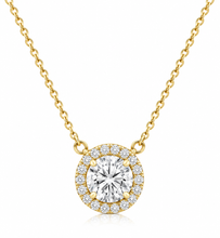 Load image into Gallery viewer, Round Cut Moissanite Pendant And Chain Solitaire Minimalist Dainty Halo Style 14k Solid Yellow Gold Necklace And Chain Wedding Gift 1.70ctw
