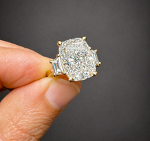 Load image into Gallery viewer, Cushion Cut Center And Trapezoid Shape Sides Diamond Engagement Ring IGI Certified 14k Solid White Gold Three Stone Style Ring 6.00ctw G-VS2
