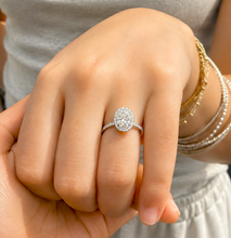 Load image into Gallery viewer, Elongated Oval Shape Moissanite Center (11x8mm) And Round Cut Sides Engagement Ring Halo Style 14k White Gold Wedding Ring 4.50ctw
