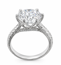 Load image into Gallery viewer, Round Cut Moissanite Engagement Ring Solitaire Bridal Ring Crown Prongs Filigree Style Shank Wedding ring Solitaire 14k White Gold 3.00ct
