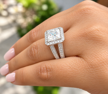 Load image into Gallery viewer, Princess Cut And Round Cut Diamond Engagement Ring IGI Certified 14k White Gold Halo Antique Style Wedding Ring 3.70ct G-VS2

