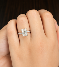Load image into Gallery viewer, Emerald Cut Moissanite And Round Cut Sides Engagement Ring Set In 14k White Gold Wedding Ring Bridal propose Ring 4.25ctw
