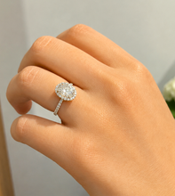 Load image into Gallery viewer, Elongated Oval Shape Moissanite Center (11x8mm) And Round Cut Sides Engagement Ring Halo Style 14k White Gold Wedding Ring 4.50ctw
