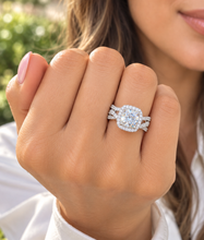 Load image into Gallery viewer, GIA Certified Cushion Cut And Round Cut Natural Diamond Engagement Ring And Band Twisted Shank 14k White Gold Halo Wedding Set 2.40ctw
