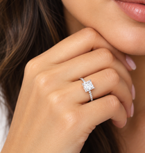 Load image into Gallery viewer, Princess Cut Moissanite and Round Cut Sides Engagement Ring Wedding Bridal Ring Anniversary Ring Half Eternity 14K Solid White Gold 1.70ctw
