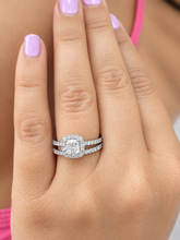 Load image into Gallery viewer, Cushion Cut Moissanite and Round Cut Sides Engagement Ring And Matching Band In 14K Solid White Gold Halo Style Wedding Bridal Set 1.75ctw
