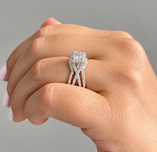 Load image into Gallery viewer, IGI Certified Princess Cut And Round Cut Sides Diamond Engagement Ring And Two Bands, Halo Wedding Set 14k Solid White Gold 2.00ctw
