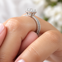 Load image into Gallery viewer, Cushion Cut Moissanite and Round Cut Sides Engagement Ring And Matching Band In 14K Solid White Gold Halo Style Wedding Bridal Set 1.75ctw
