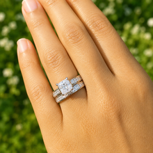 Load image into Gallery viewer, IGI Certified Princess Cut Diamond Engagement Ring and Matching Band Bridal Set 14k Solid and Heavy White Gold Wedding Set 2.85ct F-VS2
