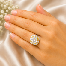 Load image into Gallery viewer, Cushion Cut Moissanite And Round Cut Engagement Ring 14k Solid White And Yellow Gold Bridal Wedding Ring Double Halo Style Split Shank 6.50
