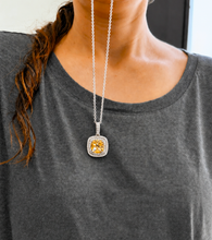 Load image into Gallery viewer, Cushion Shape Natural Yellow Citrine And Round Cut Natural Diamonds Pendent And Chain Necklace Double Halo Style Gift 14k White Gold 2.50ctw

