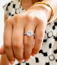Load image into Gallery viewer, Round Cut Moissanite Engagement Ring Solitaire Bridal Ring Crown Prongs Filigree Style Shank Wedding ring Solitaire 14k White Gold 3.00ct
