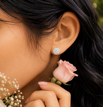 Load image into Gallery viewer, Round Cut Cvd Diamond Studs Earrings Screw Backs Prong Set With Round Cut Diamonds Halo Style In 14k Solid White Gold Gift For Her 1.40ctw
