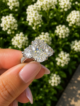 Load image into Gallery viewer, Oval Shape Center And Half Moon Shape Sides Diamond Engagement Ring IGI Certified 14k Solid White Gold Three Stone Style Ring 6.25ctw
