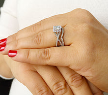 Load image into Gallery viewer, GIA Certified Princess Cut And Round Cut Sides Diamond Engagement Ring And Band Bridal Ring Halo Wedding Set 14k Solid White Gold 1.35ctw
