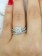 Load image into Gallery viewer, GIA Certified Princess Cut And Round Cut Sides Diamond Engagement Ring And Band Bridal Ring Halo Wedding Set 14k Solid White Gold 1.35ctw
