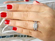 Load image into Gallery viewer, GIA Certified Princess Cut And Round Cut Sides Diamond Engagement Ring And Band Bridal Ring Halo Wedding Set 14k Solid White Gold 1.35ctw
