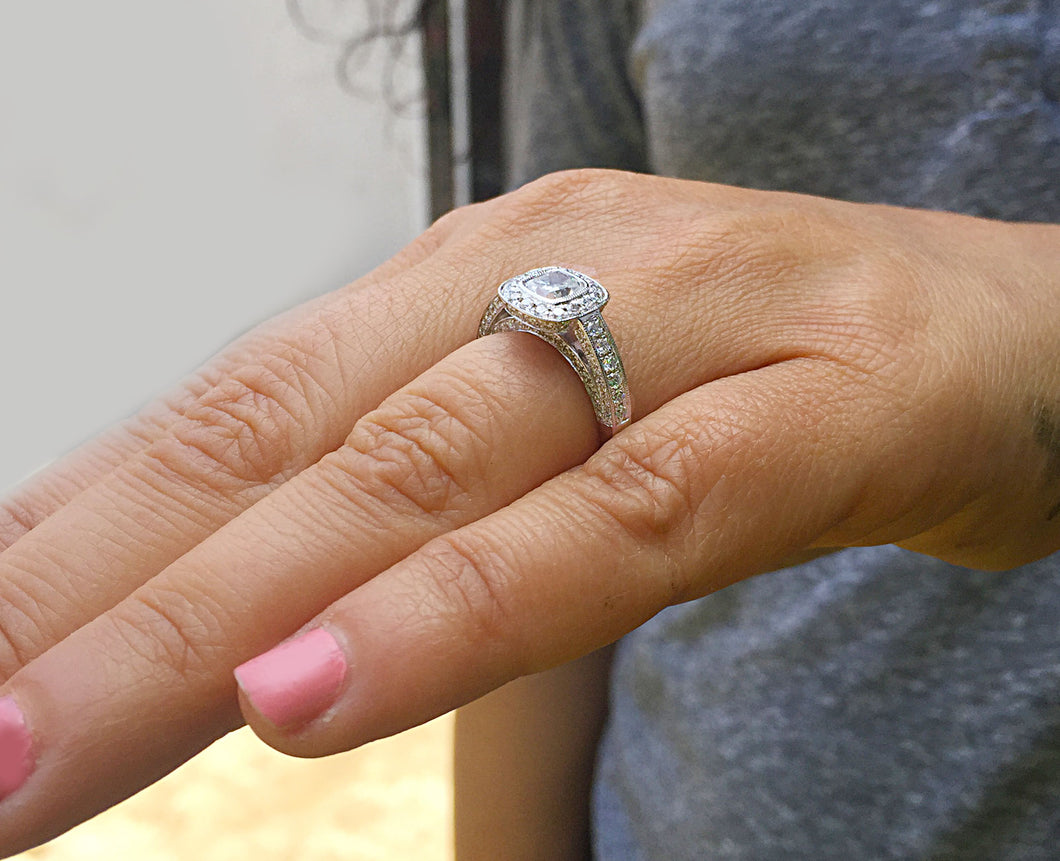 GIA Certified Natural Cushion Cut Diamond Engagement Ring Bezel Set Wedding Ring Halo Bridal Ring 14k Solid White Gold Propose Ring 1.70ctw