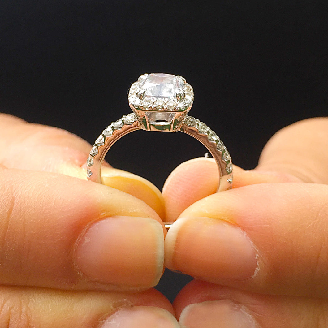 GIA Certified Natural Cushion And Round Cut Diamond Engagement Ring Halo Wedding Ring Women's Bridal Ring For Her 14k Solid White Gold 1.70ctw