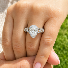 Load image into Gallery viewer, Pear Shape And Round Cut Sides Diamonds Engagement Ring IGI Certified 14k White Gold Bridal Ring Halo Wedding Ring antique Style 2.70 F-VS2
