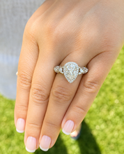 Load image into Gallery viewer, Pear Shape And Round Cut Sides Diamonds Engagement Ring IGI Certified 14k White Gold Bridal Ring Halo Wedding Ring antique Style 2.70 F-VS2
