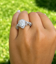 Load image into Gallery viewer, Pear Shape And Round Cut Sides Diamonds Engagement Ring IGI Certified 14k White Gold Bridal Ring Halo Wedding Ring antique Style 2.70 F-VS2

