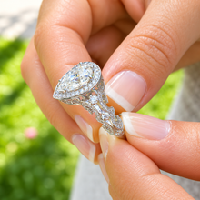Load image into Gallery viewer, Pear Shape And Round Cut Sides Diamonds Engagement Ring IGI Certified 14k White Gold Bridal Ring Halo Wedding Ring antique Style 2.70 F-VS2

