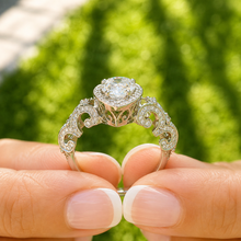 Load image into Gallery viewer, Pear Shape And Round Cut Sides Diamonds Engagement Ring IGI Certified 14k White Gold Bridal Ring Halo Wedding Ring antique Style 2.70 F-VS2
