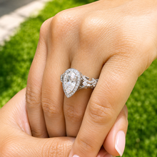 Load image into Gallery viewer, Pear Shape And Round Cut Sides Diamonds Engagement Ring IGI Certified 14k White Gold Bridal Ring Halo Wedding Ring antique Style 2.70 F-VS2
